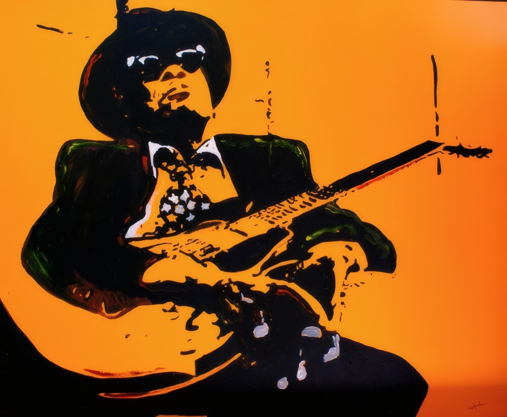 John Lee Hooker performing, acrylic