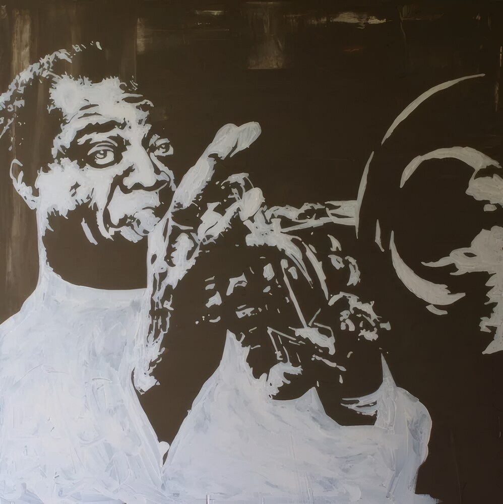 Louis Armstrong on trumpet, acrylic