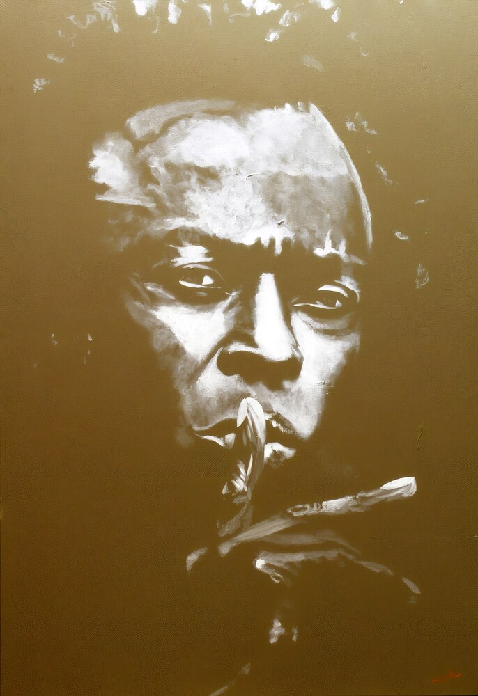 Miles Davis, golden background, acrylic