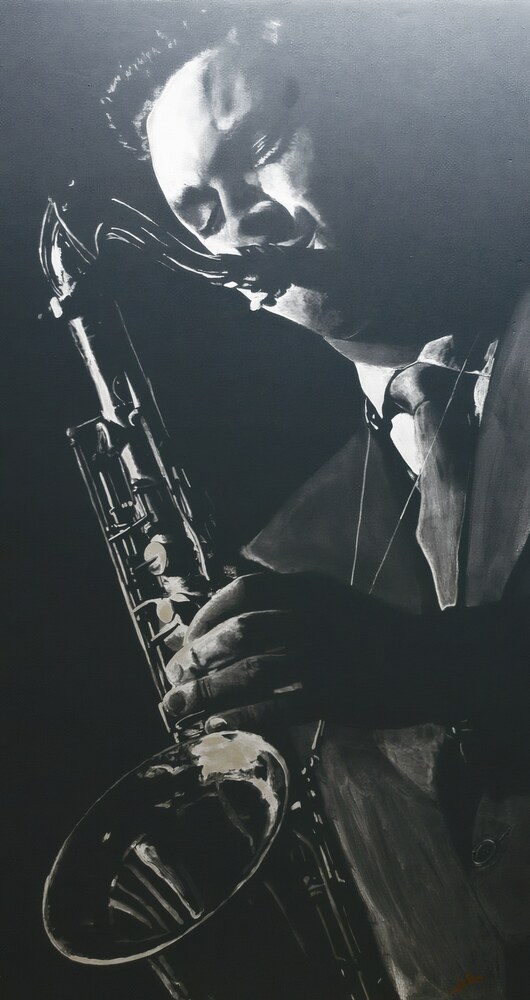 Stan Getz on saxophone, acrylic
