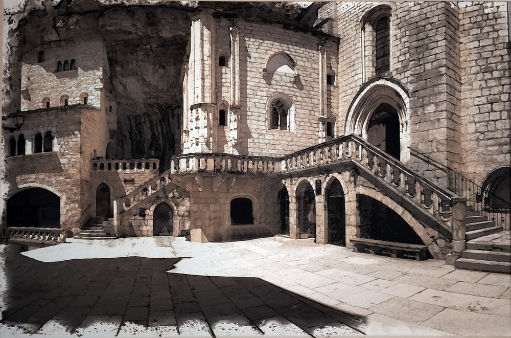 Rocamadour, sanctuaire, aquarelle