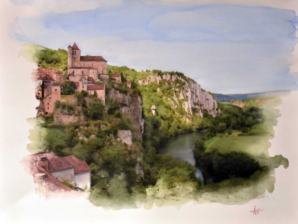 Saint-Cirq-Lapopie, aquarelle