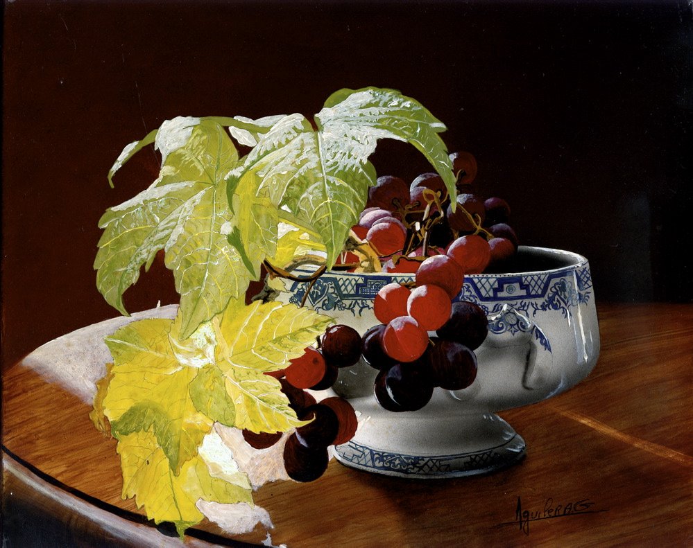 Coupe de raisin, huile sur bois